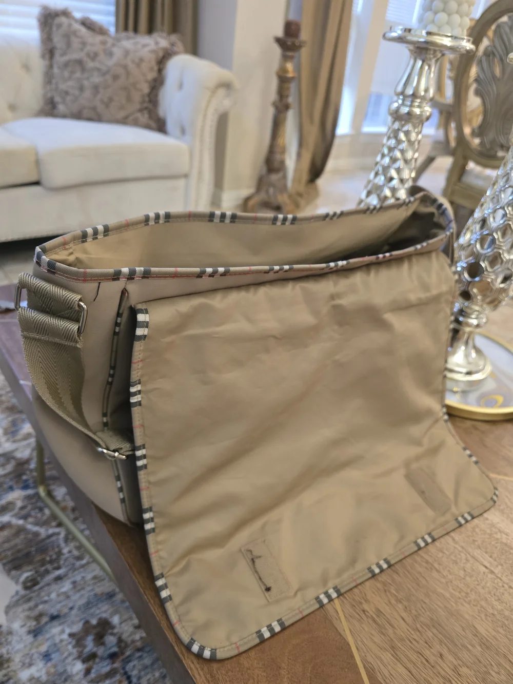 Burberry Beige Messenger Bag with Check Trim